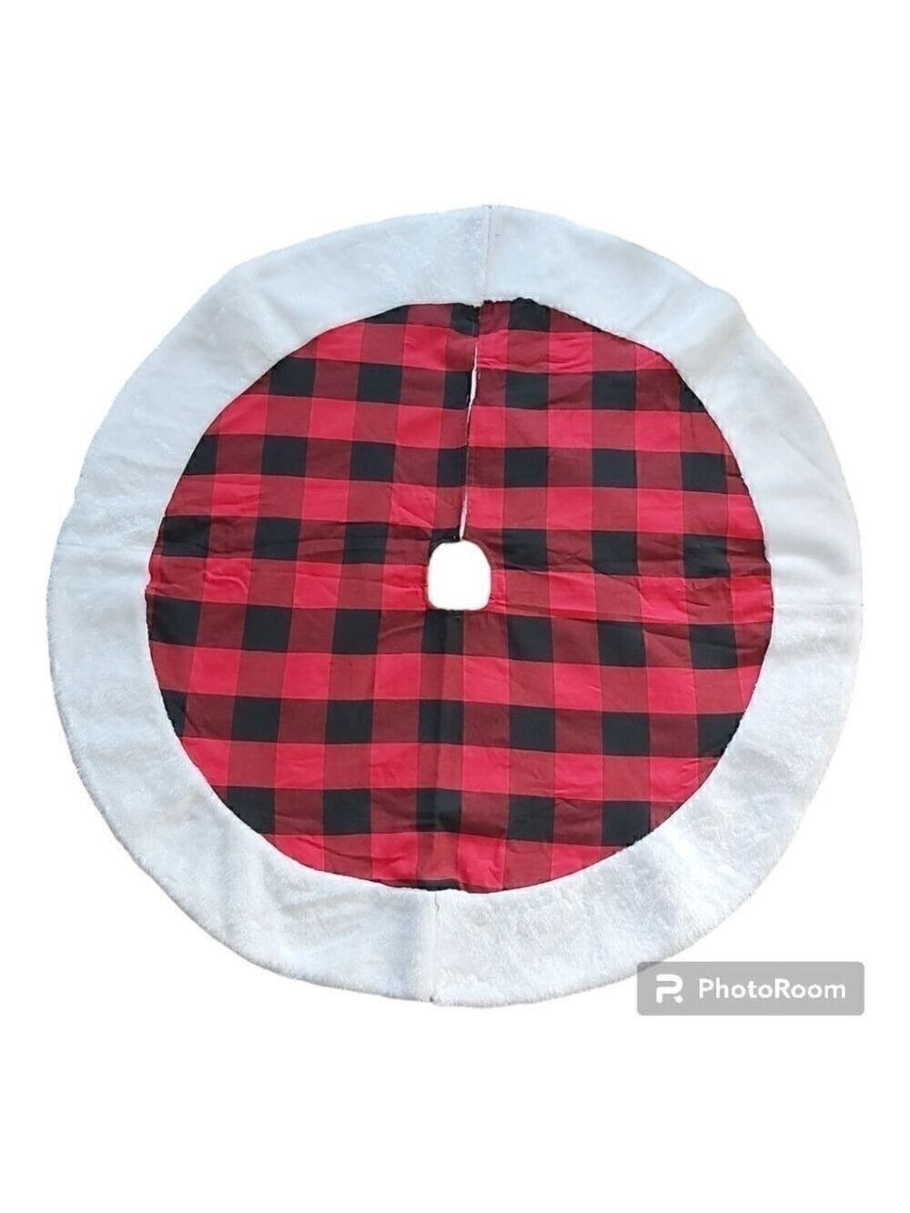 Nwot Medium Buffalo Plaid Red/Black Christmas Tree Skirt W/Faux Fur Trim-34.5 In